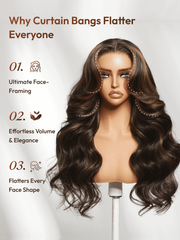 7x5 Bye Bye Slip? Lace Black with Golden Brown Highlights Body Wave Wig with Invisi Drawstring 150% Density