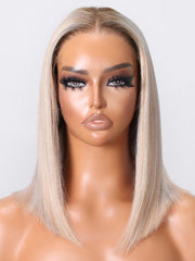 Put On And Go Wig 6x4.5 Glueless Lace Glossy Blonde With Silver Highlight Bob Wig