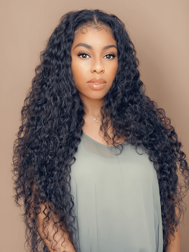 Deep Wave 4 Bundles with 5x5 Free Part HD Lace Closure Natural Black
