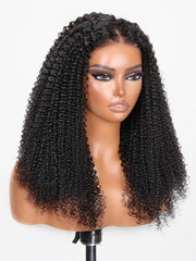 [From 18"] 6x4.5 Pre Cut Lace Put On And Go Glueless Kinky Curly Black Air Wig 150% Density