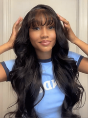 [24''=$129] 13x4 Pre-Everything? Side-Part Fluffy Loose Wave With Wispy Air Bangs & 7x5 Bye Bye Knots Yaki Straight Drawstring Wig