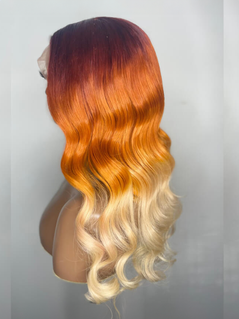 13x4 Lace Front Sunflower Ombre With Light Blonde Ends Body Wave Wig