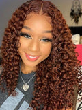 Petaluxe [From 20"] Pre Cut 6x4.5 Lace Red Brown Curly Wig Quick & Easy Glueless Wig With Breathable Cap 150% Density
