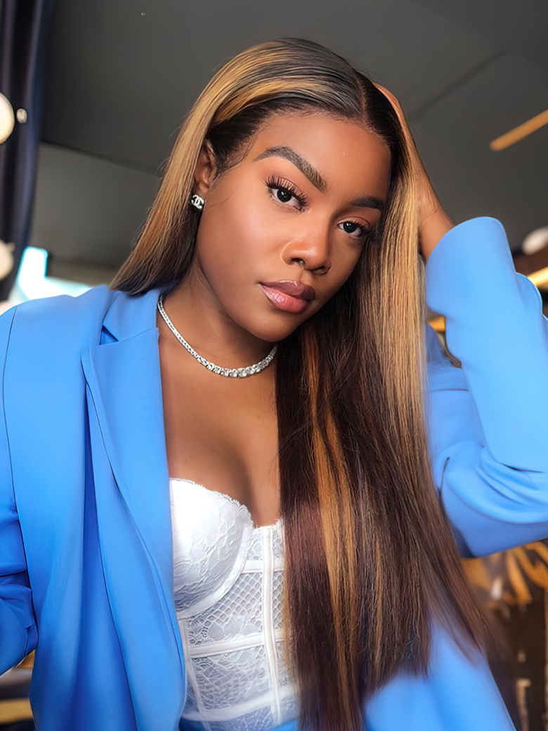 Glueless Straight V Part Wig Balayage Highlights Beginner Friendly Upgrade U Part Wig