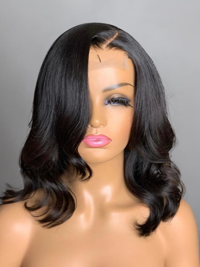 Petaluxe 5x5 Closure HD Lace Black Shoulder Length Bob Body Wave Glueless Wig