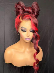 200% Density 13x4 Lace Front Dark Brick Red Ombre Loose Wave Wig