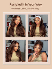 13x4 Pre-Everything? Lace Frontal Auburn Brown Loose Wave& Water Wave Wig with Invisi Drawstring & Face Framing Layers 150% Density