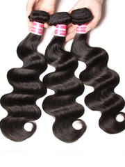Human Hair Body Wave 3 Bundles With Middle Part Lace Closure