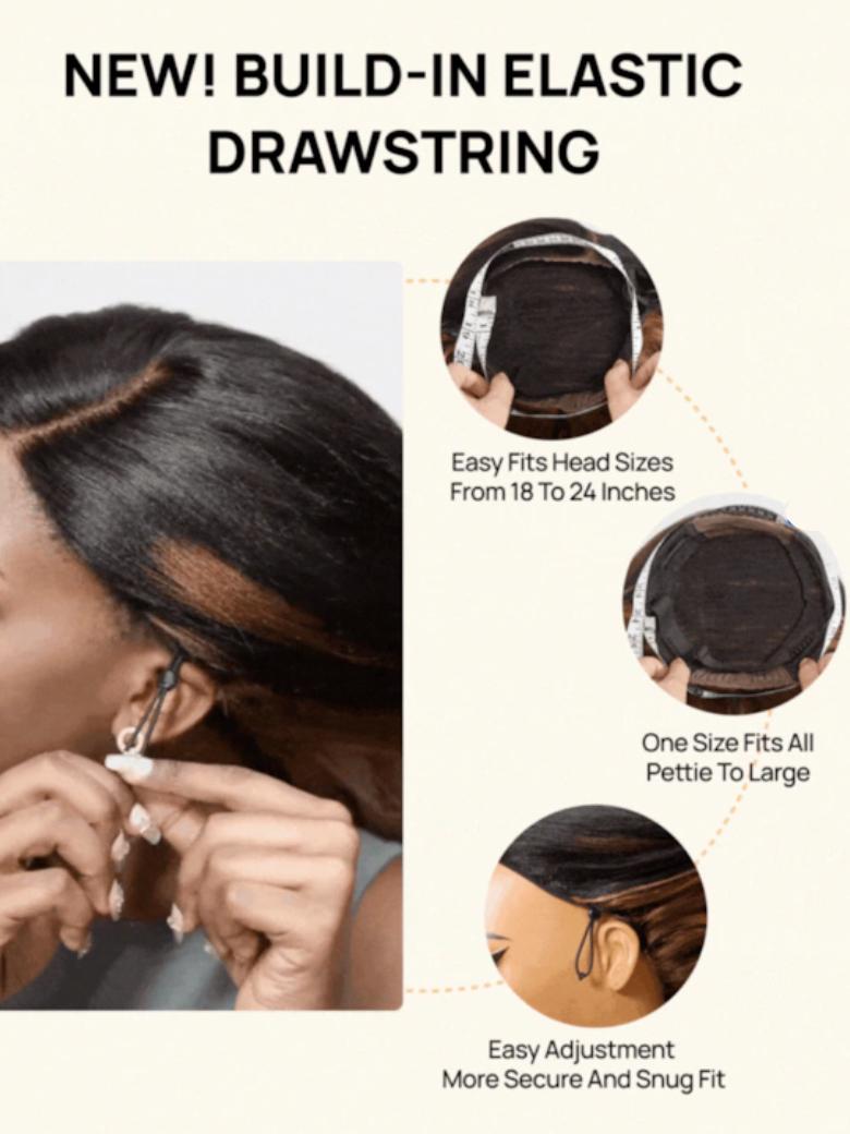Double Wear 4x4 Yaki Straight Wig Ombre Chestnut Brown & Honey Blonde Higlight 2 Styles In 1 Put On And Go Wig