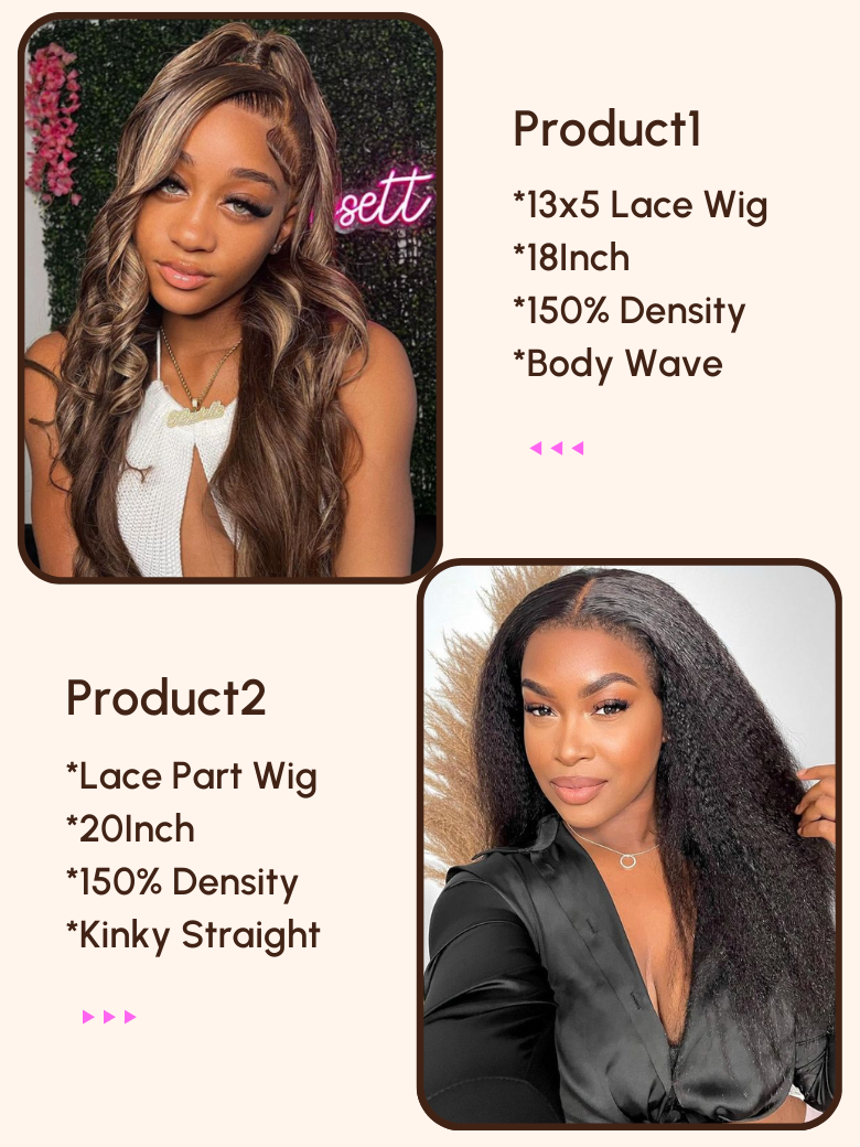 (+$0.01 get 2 wigs) 13x5 Lace Balayage Body Wave Wig 18inch or Lace Part Kinky Straight 20inch Beginner Friendly