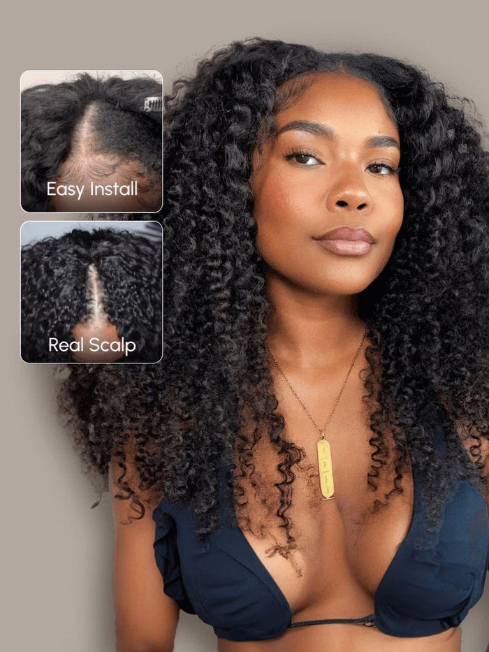 Petaluxe EasiContour Glueless V Part Kinky Curly Wig Protective Style Human Hair Wig 150% Density VIP LIMITED