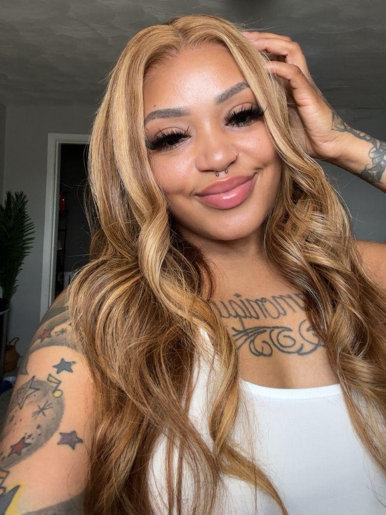 Byebye Knots 7x5 Glueless Lace Honey Blonde Body Wave Wig With Bleached Clean Knots 180% Density