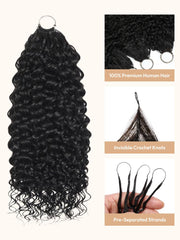 Feather Crochet Human Hair Black Water Wave Micro Ring Loop Hook & Slay