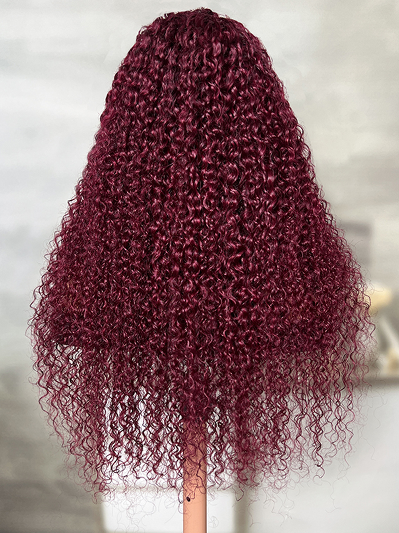 [22inch] 13x4 Lace Front Wigs Red Wine Colored 99J Jerry Curly Wig 150% Density