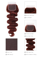 Dark Auburn Body Wave Remy Human Hair 3 Bundles With Closure Deal