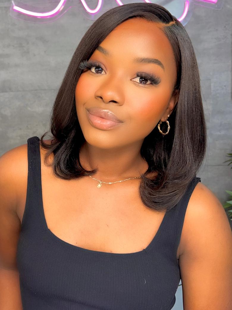7x5 Bye-Bye Knots Glueless Lace Black Yaki Bob Bleached Knots Wig