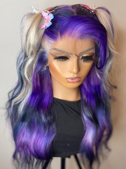 13x4 Lace Front Violet Platinum Blonde Ombre Natural Wavy Wig