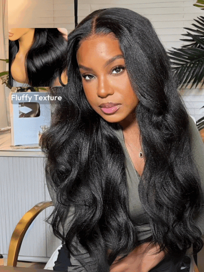 [Down to $55] Petaluxe Bye-Bye Knots 7x5 Natural Lace & V Part Black Yaki Wig with Soft Layers & Pre-Plucked Hairline 150% Density