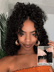 InvisiBlend™ V part Jerry Curly Wig With Invisi Drawstring 100% Human Hair Minimal Leave Out Protect Your Natural Hair 180% Density