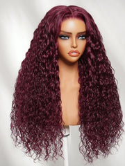 13x4 Bye Bye Slip? Lace Frontal Burgundy Water Wave Glueless Wig with Invisi Drawstring