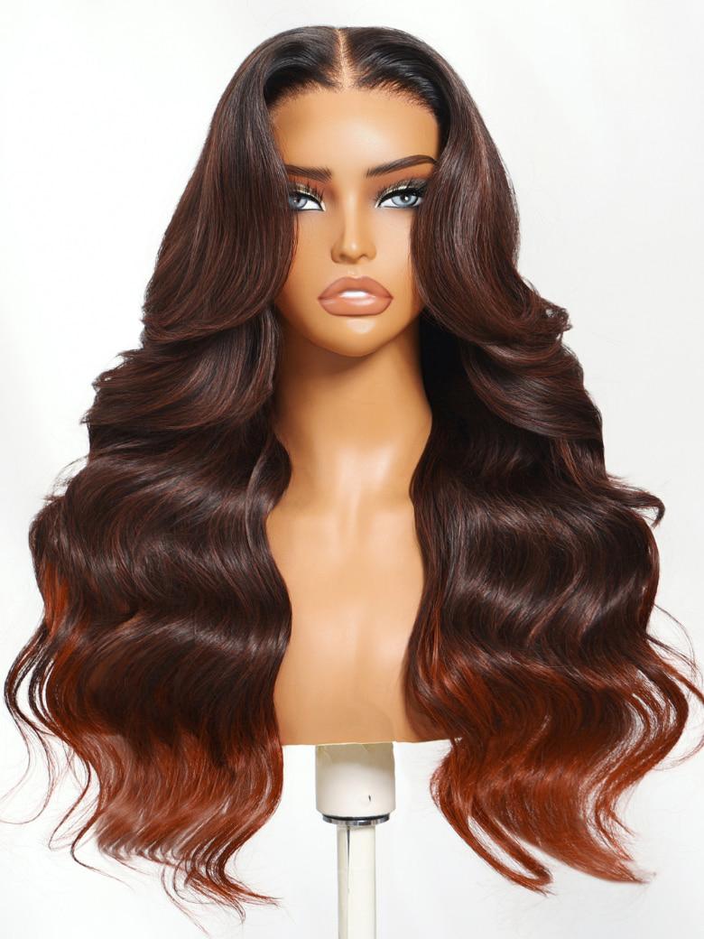 13x4 Pre-Everything? Lace Frontal Brown to Red Ombre Loose Wave Wig With Face Framing Layers