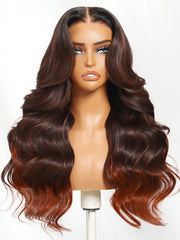 13x4 Pre-Everything? Lace Frontal Brown to Red Ombre Loose Wave Wig With Face Framing Layers