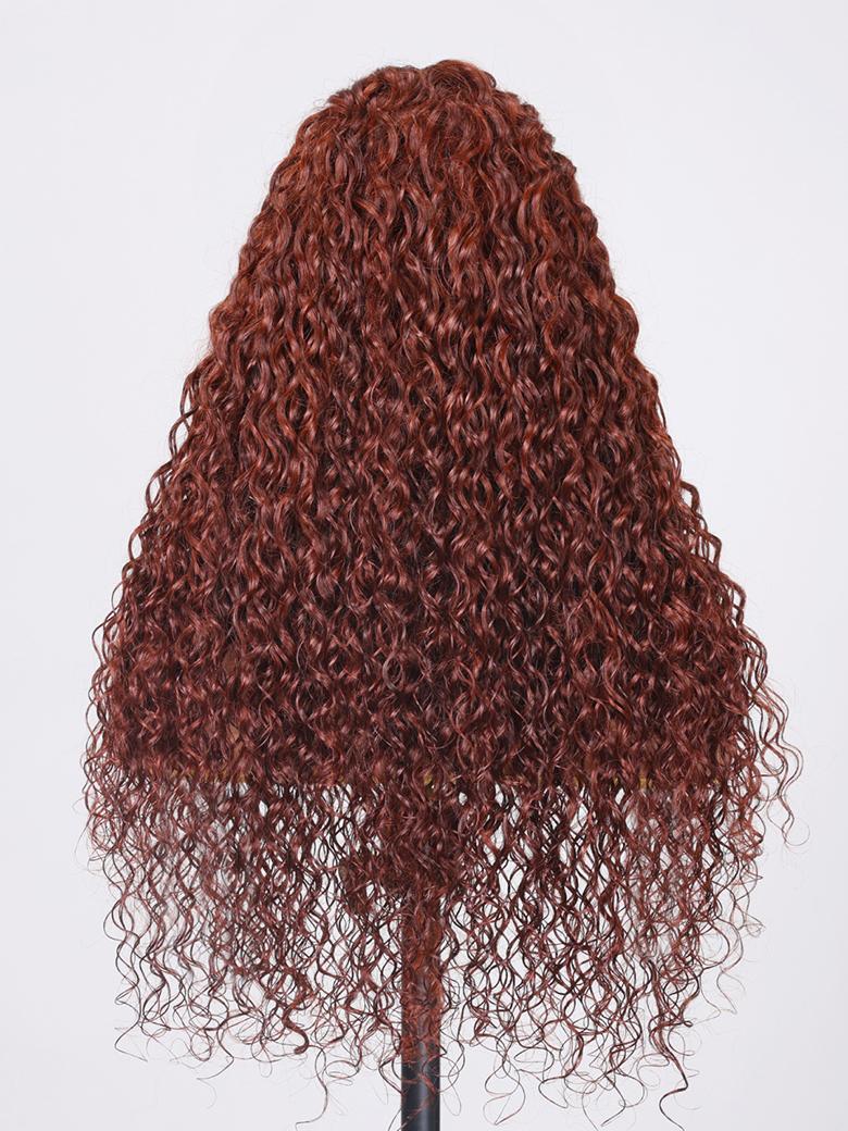 [From 18"] 6X4.5 Pre-Cut Lace Reddish Brown Water Wave Put On And Go Air Wig 150% Density