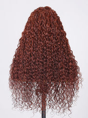 [From 18"] 6X4.5 Pre-Cut Lace Reddish Brown Water Wave Put On And Go Air Wig 150% Density