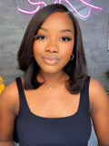 Petaluxe 7x5 Bye-Bye Knots Glueless Lace Black Yaki Bob Bleached Knots Wig