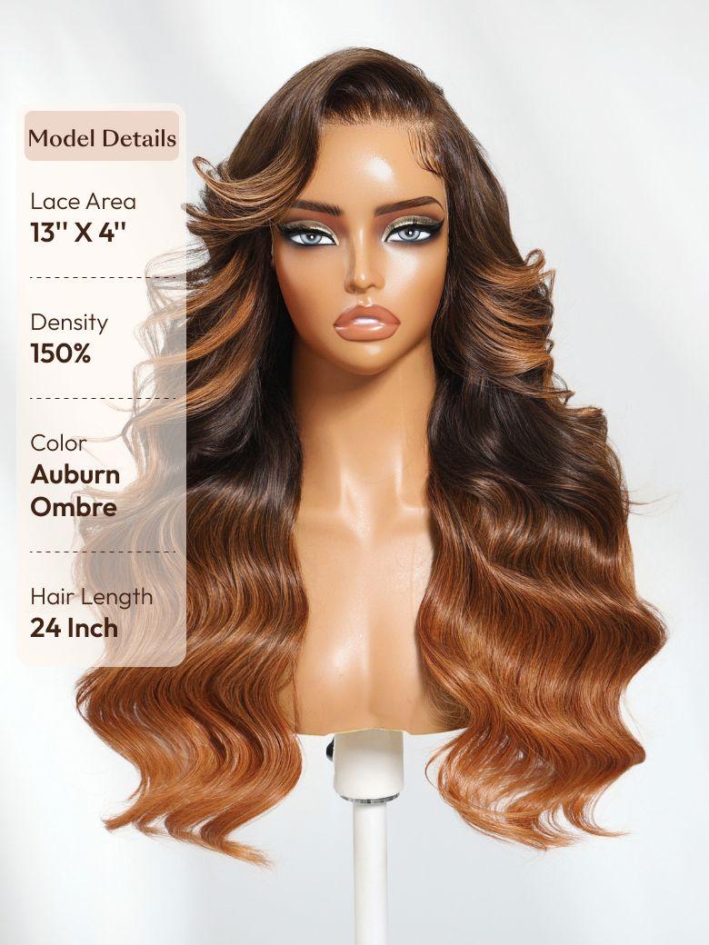 13x4 Pre-Everything? Lace Frontal Auburn Ombre Loose Wave Drawstring Wig With Face Framing Layers