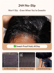 Bye Bye Slip? Wig 7x5 Glueless Lace Black Yaki Straight Wig With Elastic Drawstring 360 Cozy Hug 180% Density