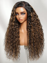 7x5 Bye Bye Slip? Lace Balayage Highlights Water Wave Wig with Invisi Drawstring
