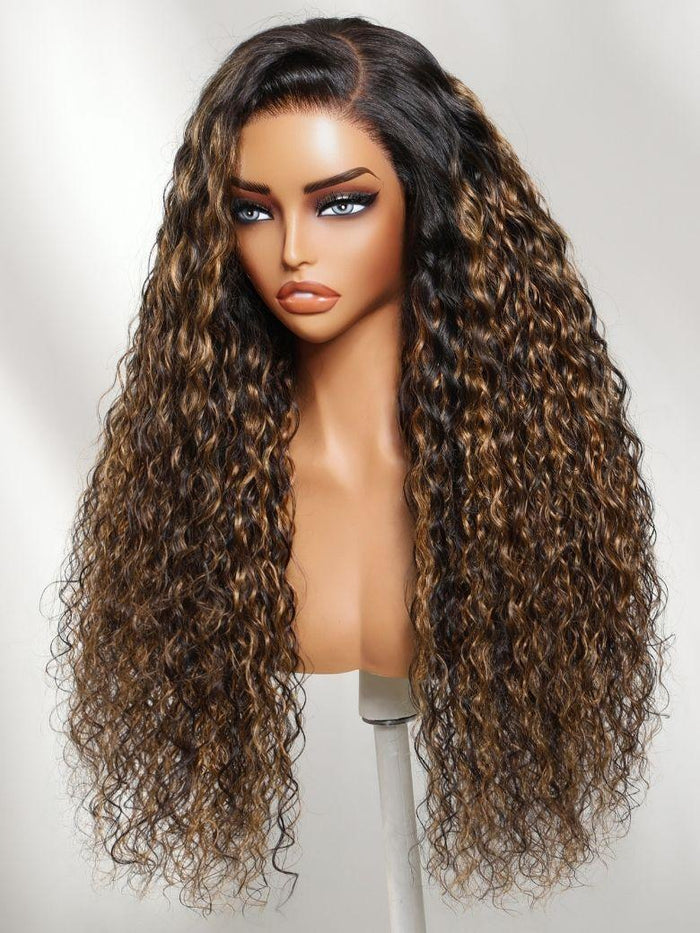 Petaluxe 7x5 Bye Bye Slip? Lace Balayage Highlights Water Wave Wig with Invisi Drawstring
