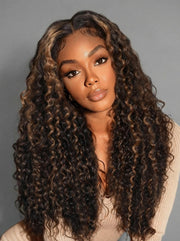 Bye-Bye Knots? 7x5 Lace Curly Glueless Wig With Golden Brown Highlights
