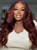 Petaluxe Bye Bye Knots Wig 7x5 Glueless Lace Reddish Brown Body Wave Bleached Knots Wig