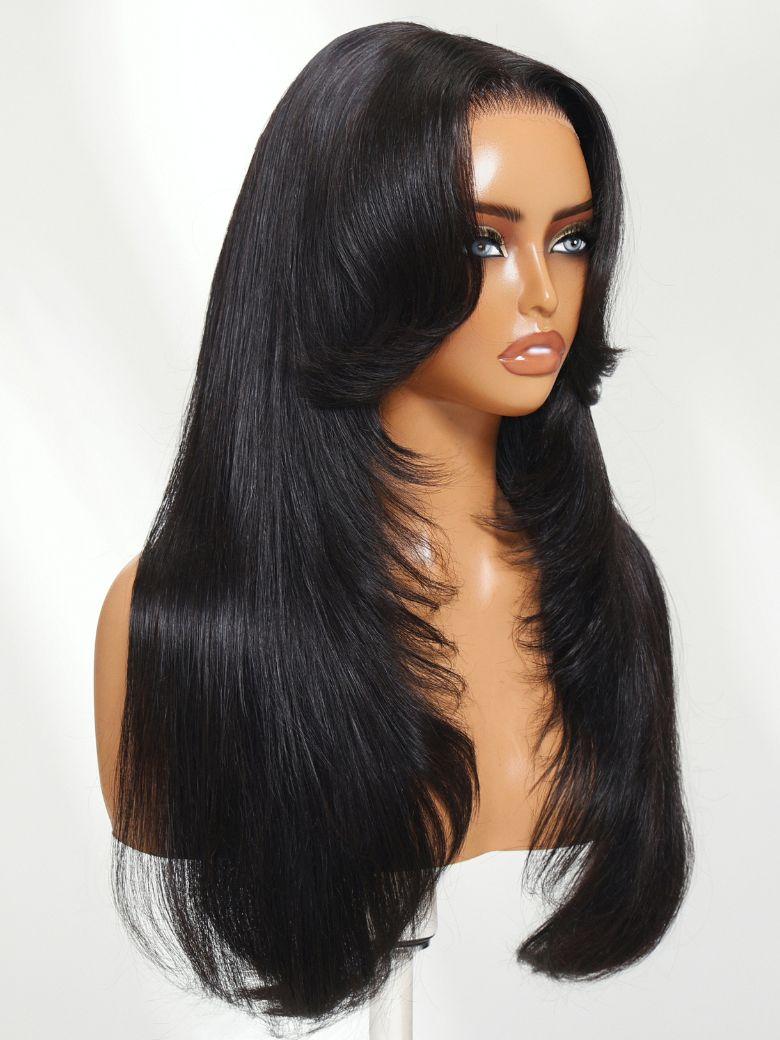 [From 20 Inch] 13x4 Pre-Everything? Lace Frontal Black Feather Layer Cut Straight Glueless