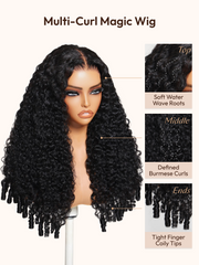 13x4 Pre-Everything? Lace Frontal Natural Black Burmese Curly Wig with Finger Coily Ends