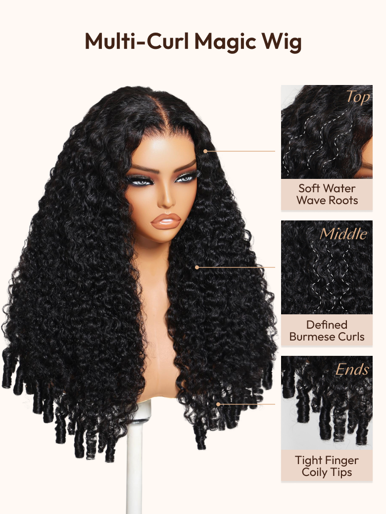 13x4 Pre-Everything? Lace Frontal Natural Black Burmese Curly Wig with Finger Coily Ends
