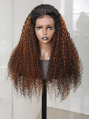 13x4 Lace Frontal Dark Brown Balayage Highlights Jerry Curly 13x4 Lace Wig 150% Density
