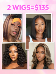 2 Wigs $79 | For 250% Density Jerry Curly V Part Wig 14" And Bob Wig With Bangs 10"