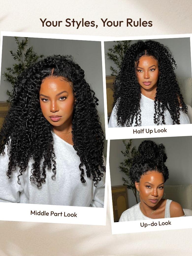Bye-Bye Knots 7x5 Lace & 13x4 Pre-Everything Curly Texture Premium Hair Drawstring Wig With Finger Coil Ends