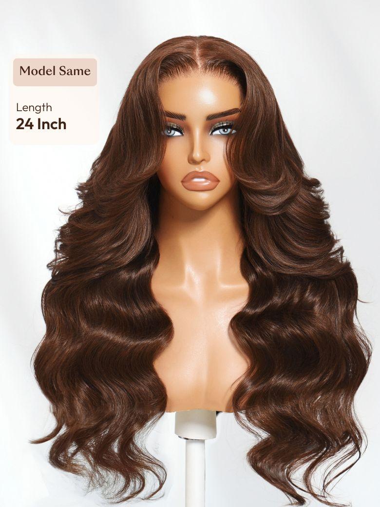 Auburn Brown13x4 Pre-Everything? Lace Frontal Loose Wave 100% Human Hair Wig with Invisi Drawstring & Face Framing Layers 150% Density