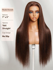 7x5 Bye Bye Slip? Lace Auburn/Red Brown Yaki Straight Wig with Invisi Drawstring