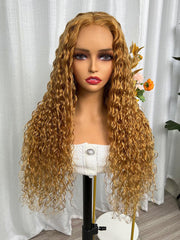 13x4 Lace Front Light Golden Brunette Glossy Water Wave Wig 150% Density