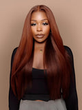 Petaluxe Natural Black / Reddish Brown 13x4 Lace Front Wig Kinky Straight 4C Hair 150% Density