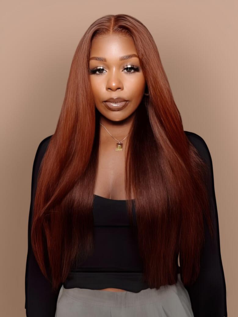 Natural Black / Reddish Brown 13x4 Lace Front Wig Kinky Straight 4C Hair 150% Density