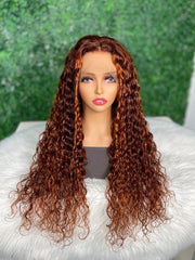 [24"=$149] 13x4 Lace Front Ginger Brown Highlighted Water Wave 150% Density Wig