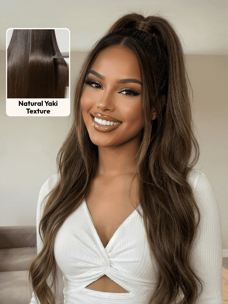 Bye-Bye Knots 7x5 Lace Black to Chestnut Brown Ombre Yaki Straight Wig With Invisi Drawstring