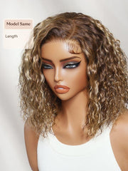 13x4 Bye Bye Slip? Lace Frontal Caramel Brown with Honey Blonde Highlights Glueless Side Part Bob Wig