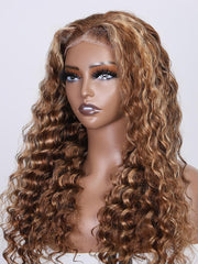 [From 22"] 6x4.5 Pre-Cut Lace Put On And Go Honey Blonde Water Wave Air Wig with Baby Hair 150% Density
